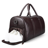 Edmond Jnr Leather Weekend Travel Bag Brown With Shoe Compartment