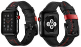 LEATHER WATCH BAND WITH STITCH DETAIL FOR APPLE WATCH 38MM TO 44MM BLACK