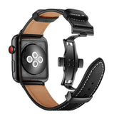 METAL CLASP GENUINE LEATHER WATCH BAND FOR APPLE WATCH 38MM TO 44MM
