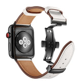 METAL CLASP GENUINE LEATHER WATCH BAND FOR APPLE WATCH 38MM TO 44MM