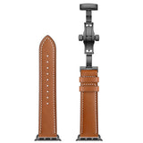 METAL CLASP GENUINE LEATHER WATCH BAND FOR APPLE WATCH 38MM TO 44MM
