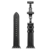METAL CLASP GENUINE LEATHER WATCH BAND FOR APPLE WATCH 38MM TO 44MM
