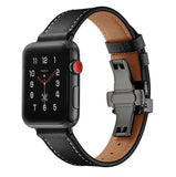 METAL CLASP GENUINE LEATHER WATCH BAND FOR APPLE WATCH 38MM TO 44MM