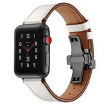METAL CLASP GENUINE LEATHER WATCH BAND FOR APPLE WATCH 38MM TO 44MM