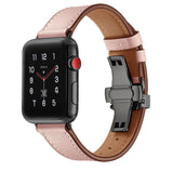 METAL CLASP GENUINE LEATHER WATCH BAND FOR APPLE WATCH 38MM TO 44MM
