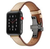 METAL CLASP GENUINE LEATHER WATCH BAND FOR APPLE WATCH 38MM TO 44MM