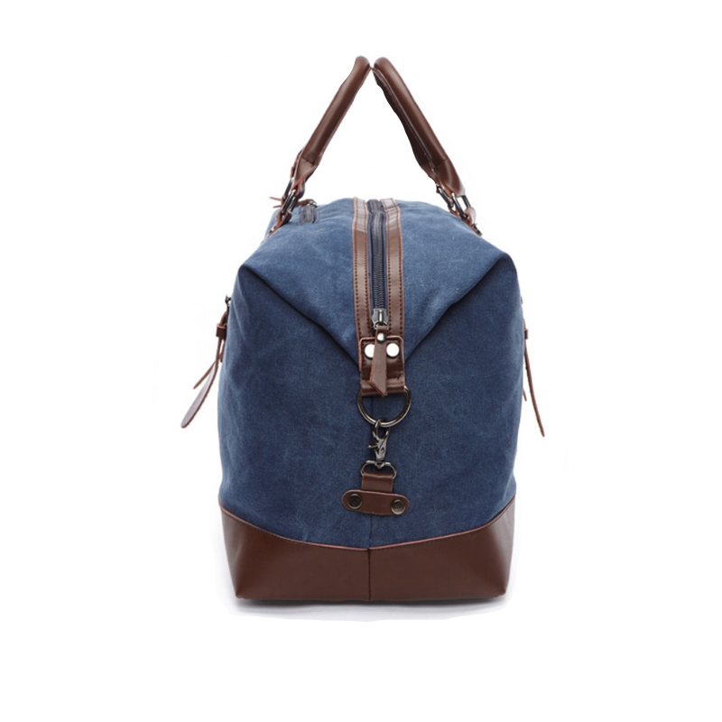 Hunter Canvas And Leather Duffle Blue Side Or End View of Bag