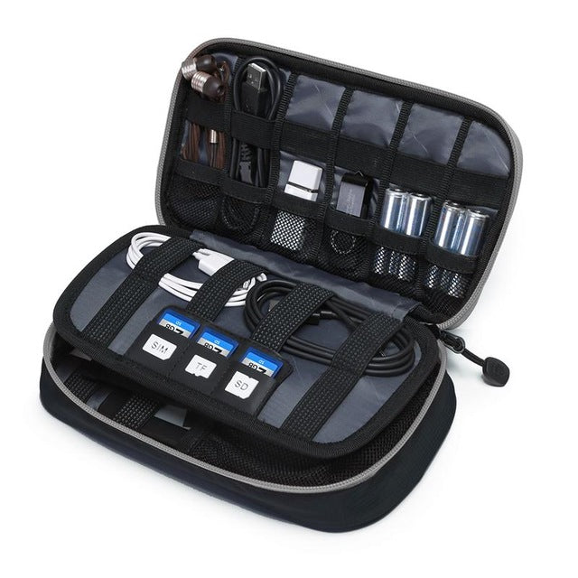 Digital Accessories Travel Bag / Organizer Black And Grey Open With Packed Items