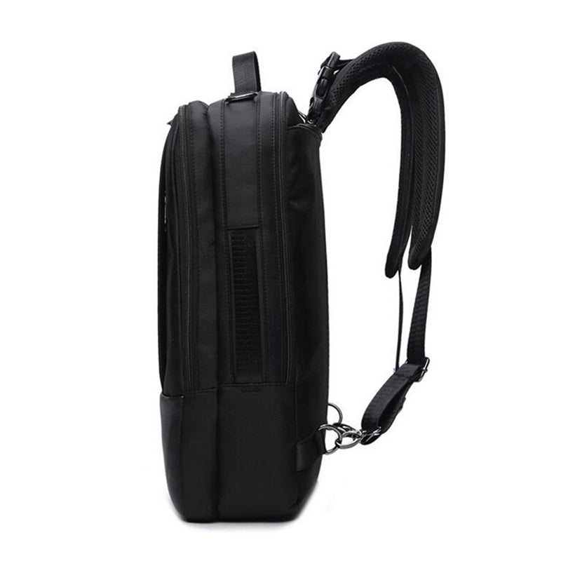 2-In-1 Laptop Briefcase Convertible Backpack Black Side View
