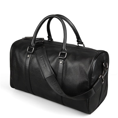 Edmonds Jnr Leather Weekend Travel Bag Black Angle With Shoulder Strap
