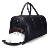 Edmond Jnr Leather Weekend Travel Bag Black With Shoe Compartment
