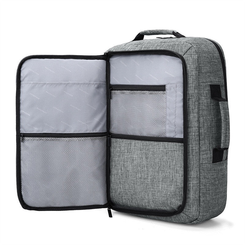2-In-1 Convertible Travel Briefcase/Backpack Grey With Front Pocket Open