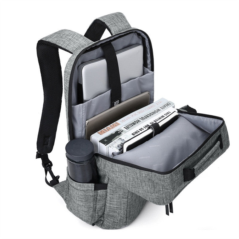 2-In-1 Convertible Travel Briefcase/Backpack Grey Bag Open With Items Packed