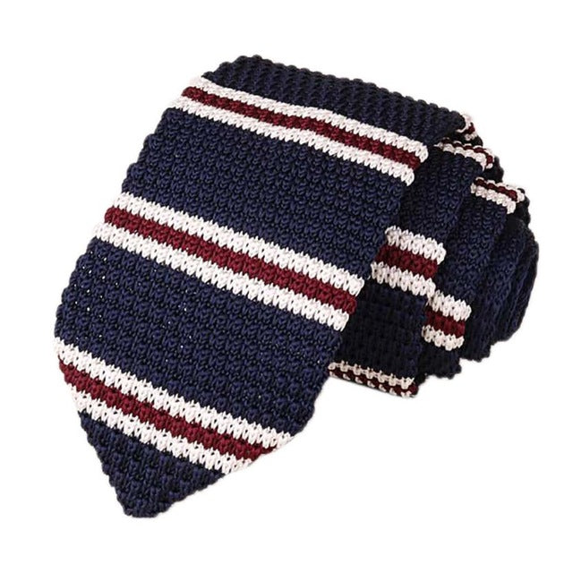 Men's Classic Knit Tie Navy Wine Stripe
