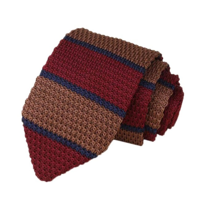 Men's Classic Knit Tie Burgundy Rust Stripe