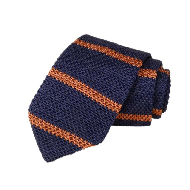 Men's Classic Knit Tie Navy Rust Stripe