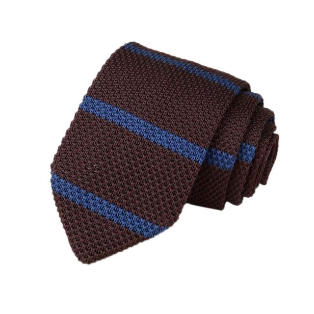 Men's Classic Knit Tie Brown Blue Stripe
