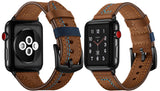 LEATHER WATCH BAND WITH STITCH DETAIL FOR APPLE WATCH BROWN