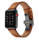 METAL CLASP GENUINE LEATHER WATCH BAND FOR APPLE WATCH 38MM TO 44MM