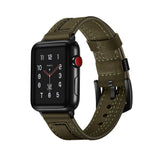 LEATHER WATCH BAND WITH STITCH DETAIL FOR APPLE WATCH 38MM TO 44MM GREEN WITH BLACK STITCH