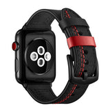 LEATHER WATCH BAND WITH STITCH DETAIL FOR APPLE WATCH 38MM TO 44MM BLACK