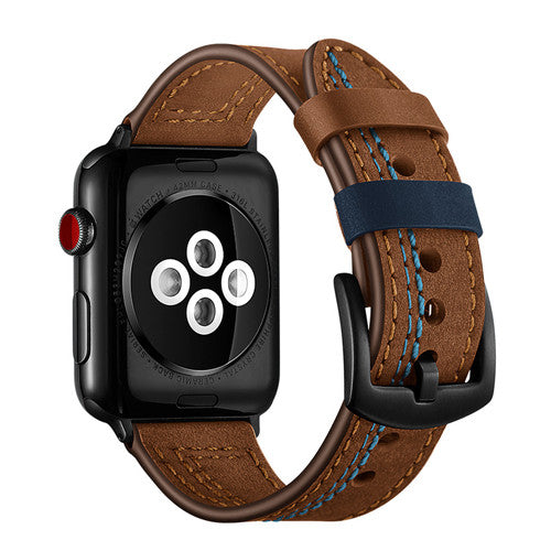 LEATHER WATCH BAND WITH STITCH DETAIL FOR APPLE WATCH 38MM TO 44MM BROWN